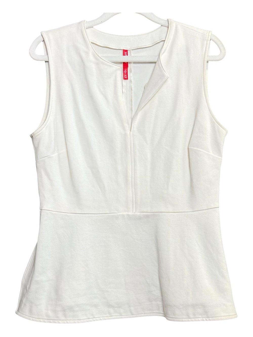 SPANX Off-White Ponte Sleeveless Top Tank V Neck Peplum Size S Career Office